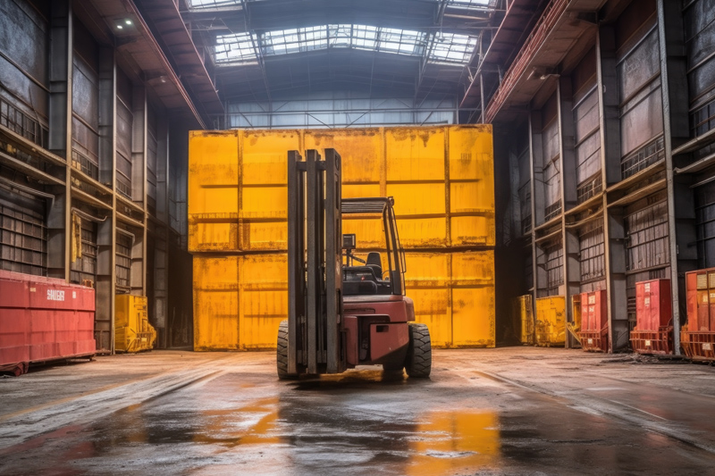 carretilla elevadroa en almacén parada.